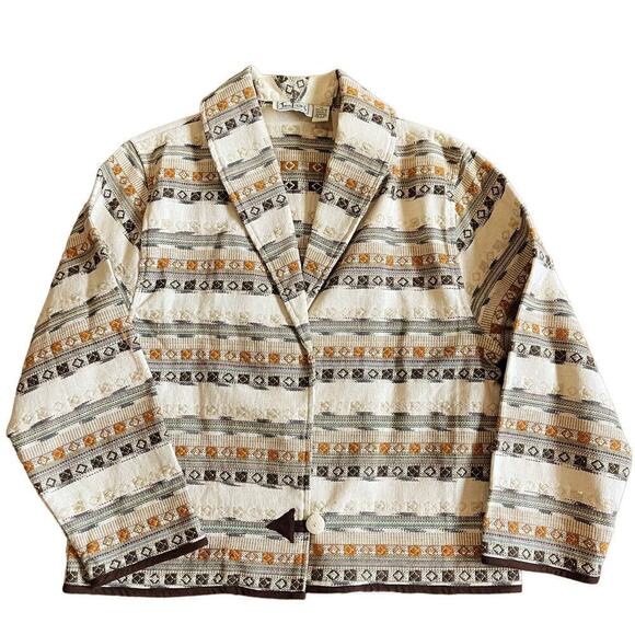 Vintage Tantrums Tapestry Geometric Print One Button Blazer Cream Tan Size 1X - Picture 6 of 6